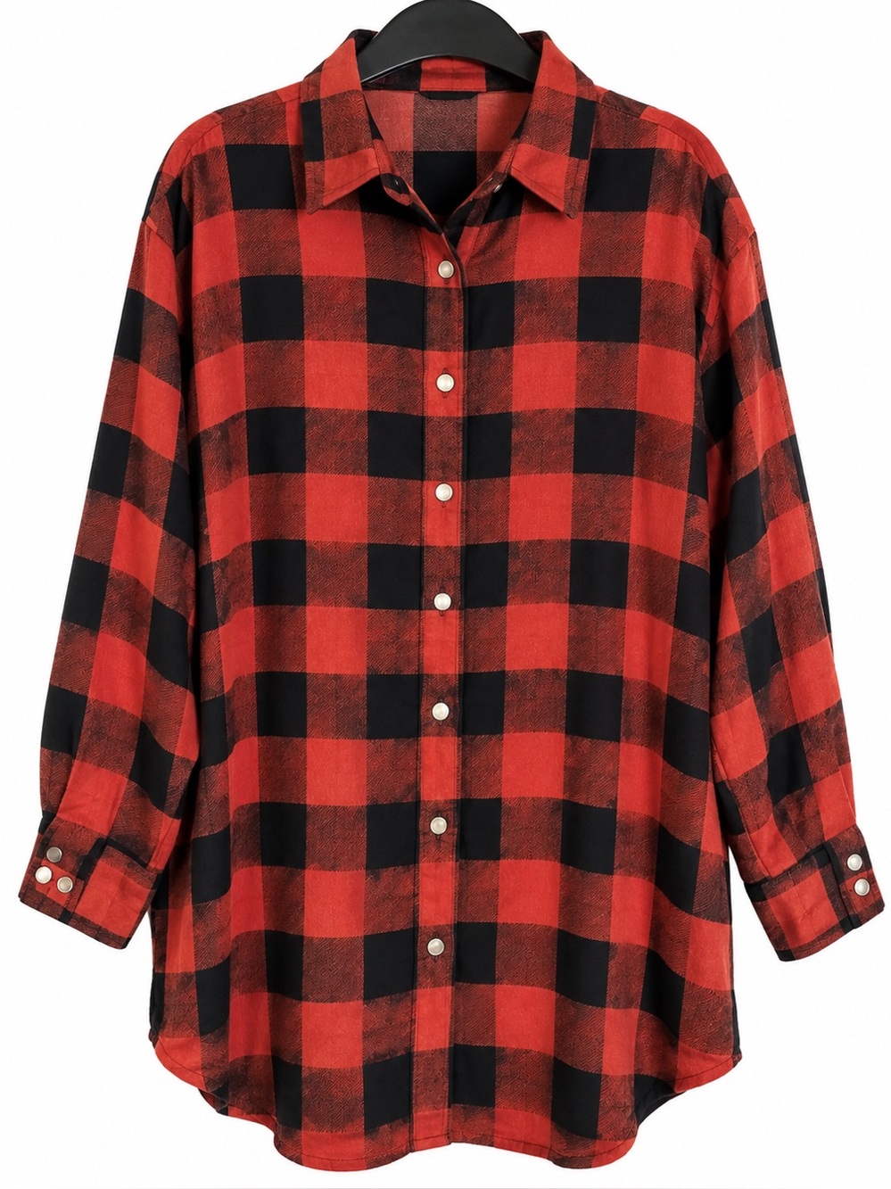 Burnt Orange Black Buffalo Plaid Oversized Flannel Tunic XL - Picture 2 of 6